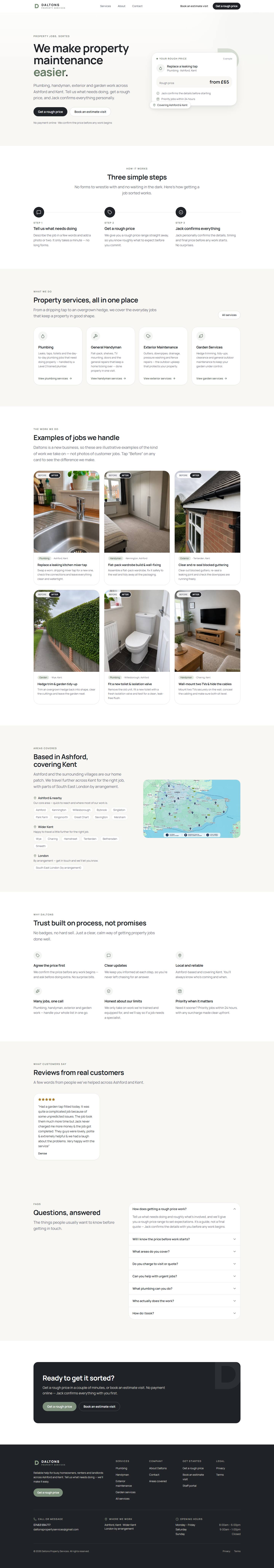 Daltons Property Services homepage, scrolling