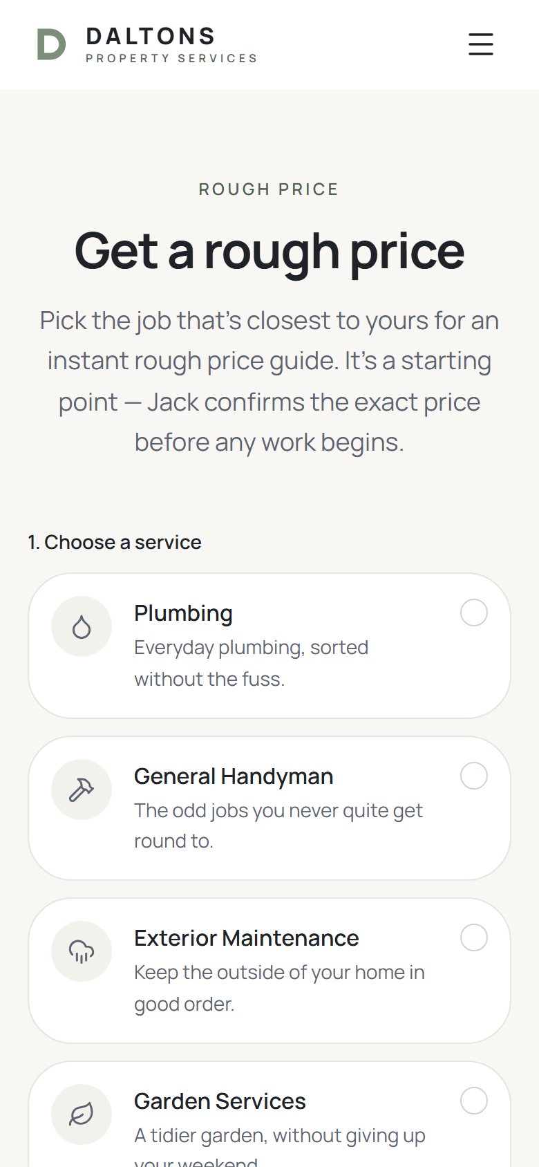 Rough price on mobile