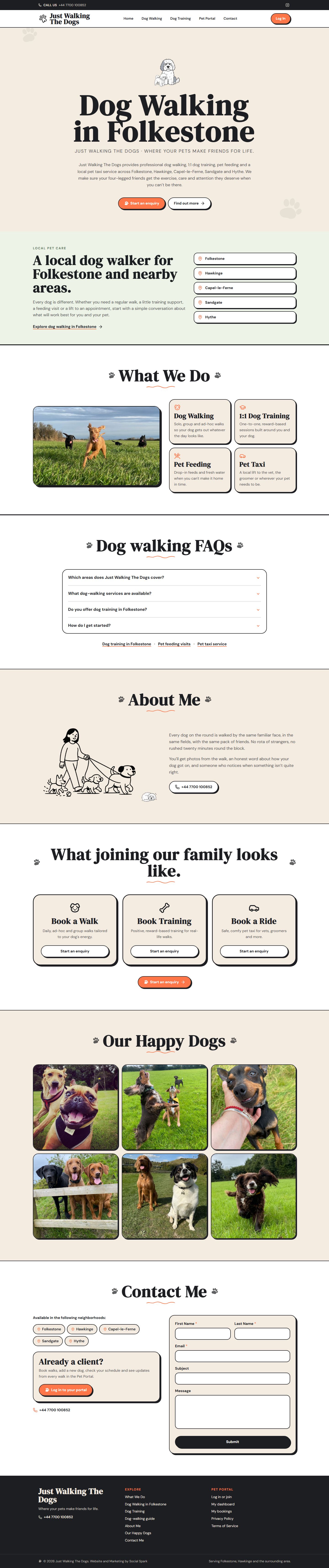 Just Walking The Dogs homepage, scrolling