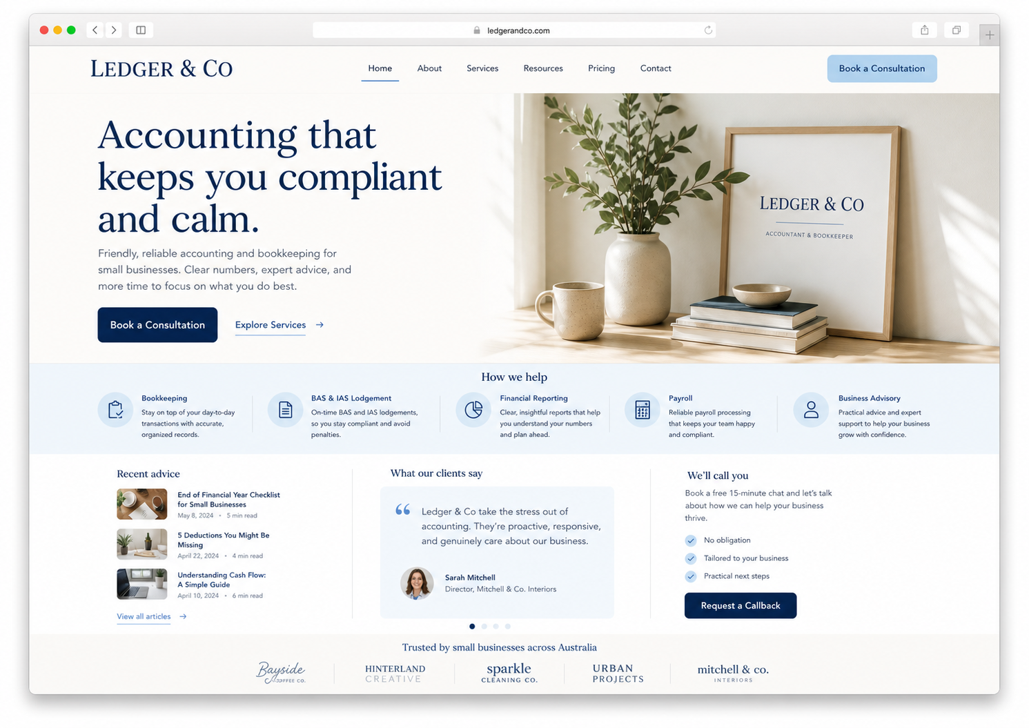 Accountant / bookkeeper website example