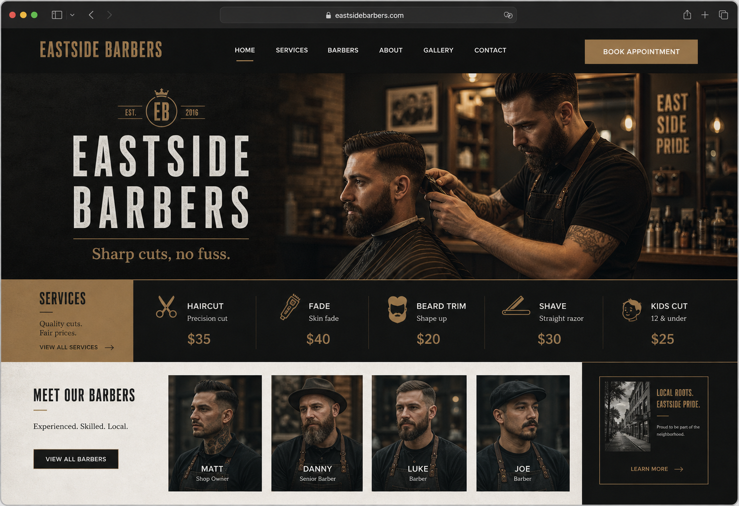Barbershop website example