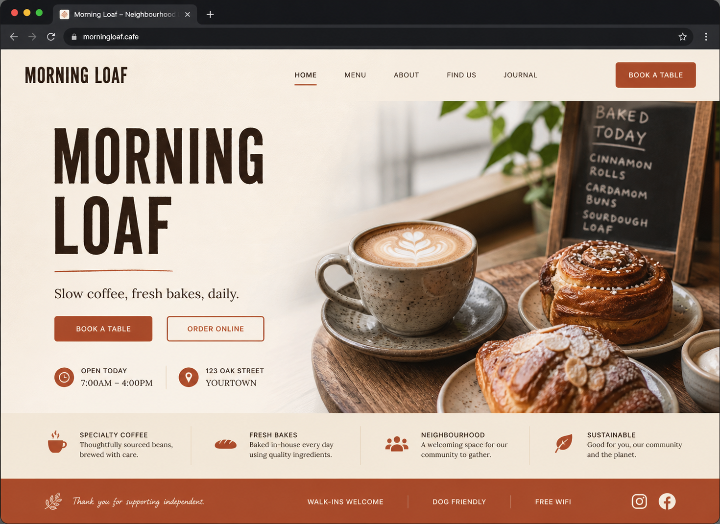 Café / coffee shop website example