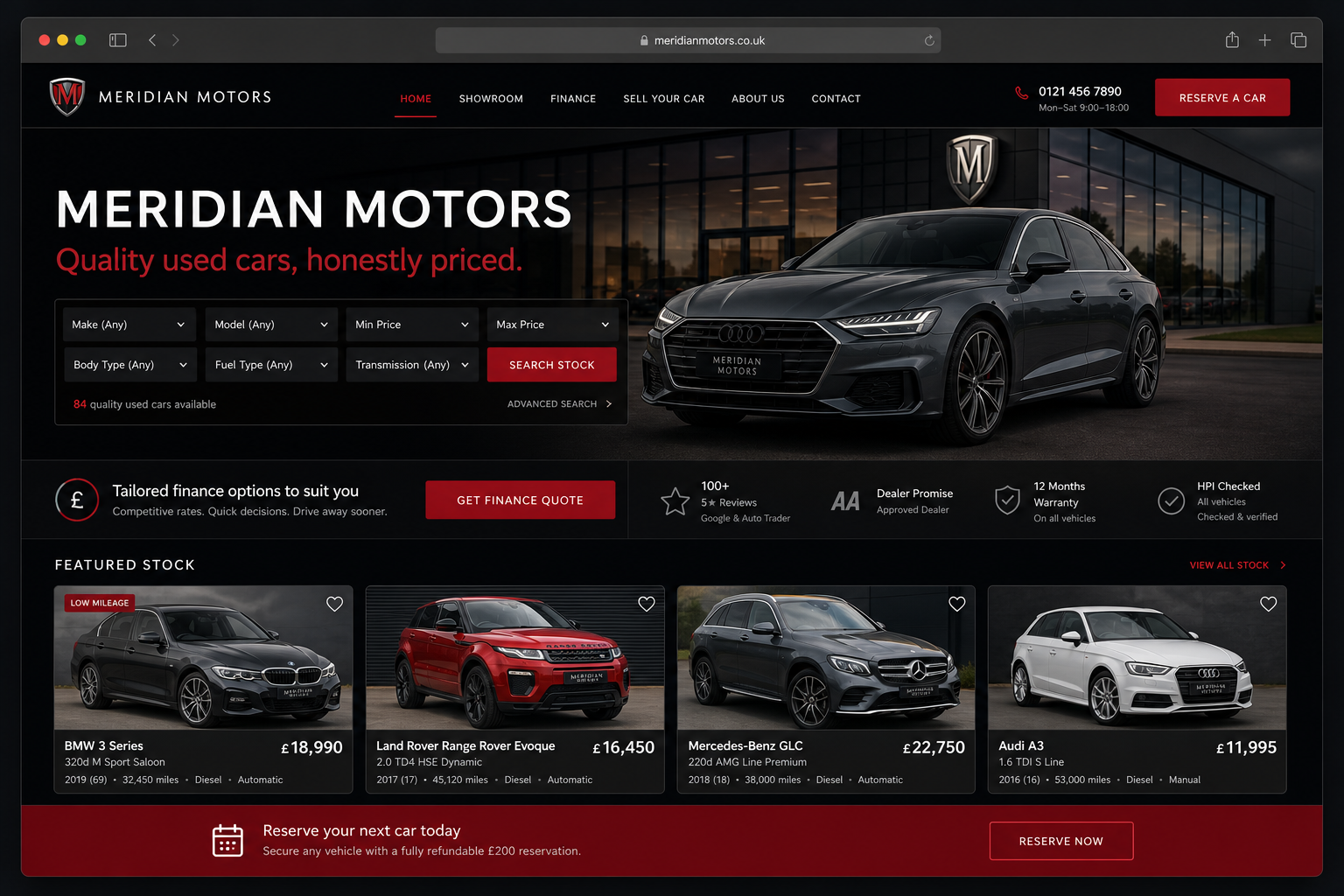 Car dealership website example