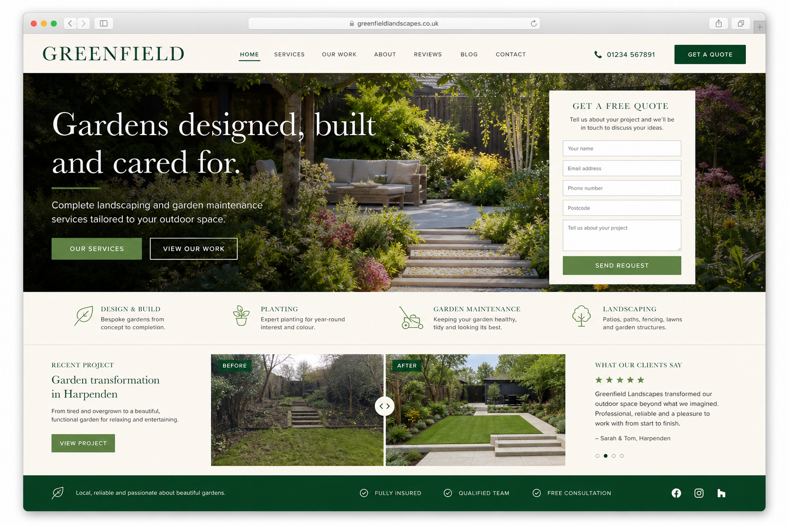 Landscaper / gardener website example