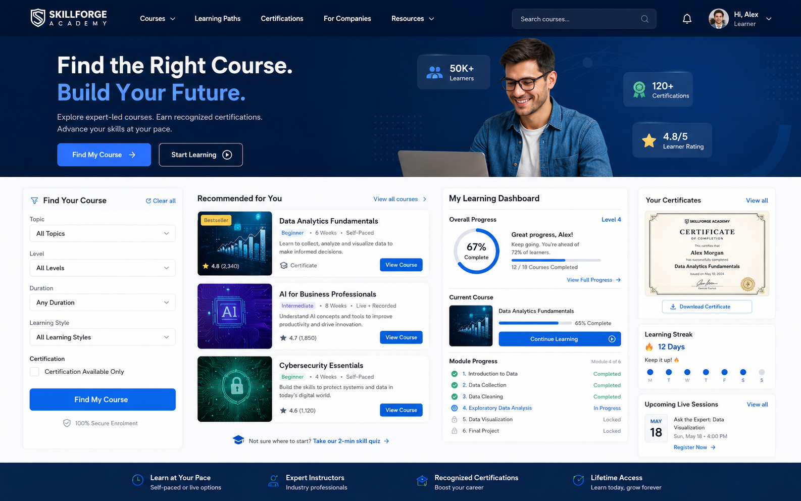 Online courses & education website example