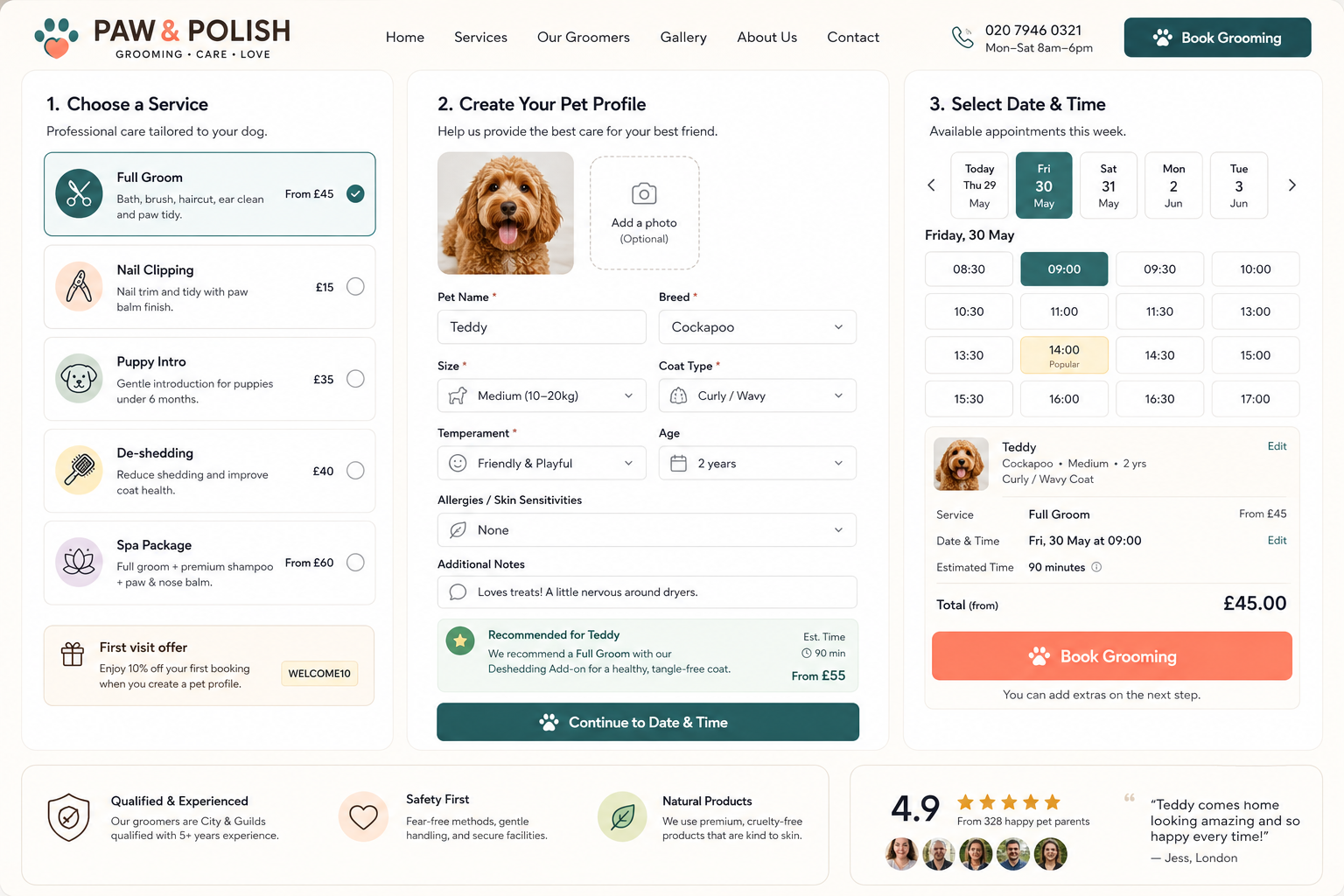 Pet services website example
