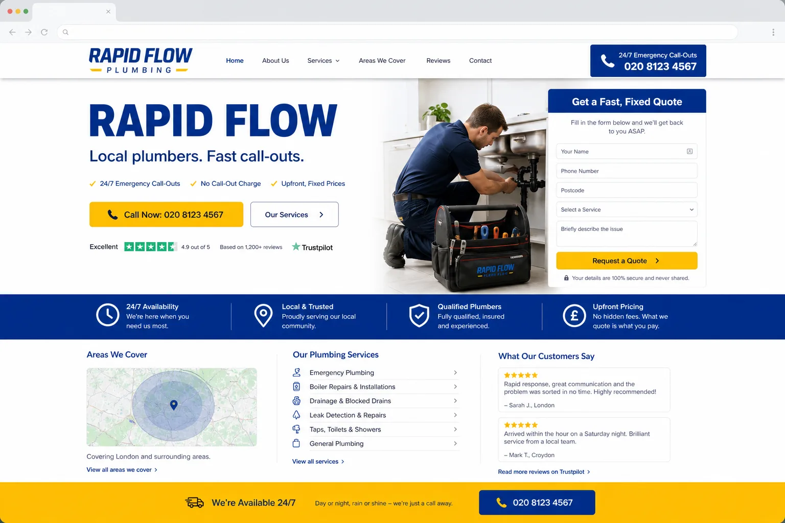 Illustrative website concept for a local plumbing business