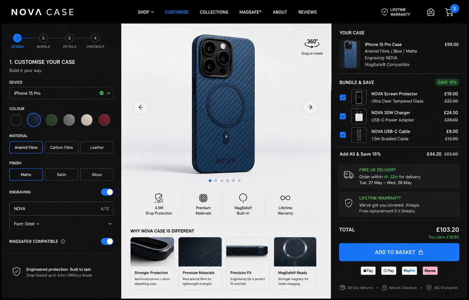 Physical product brand website example