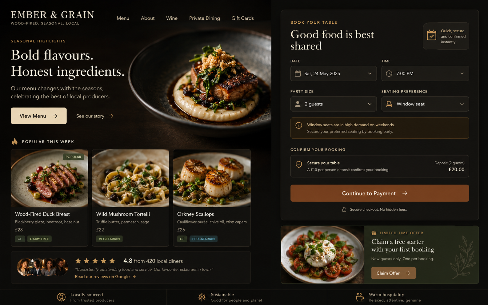 Restaurant website example