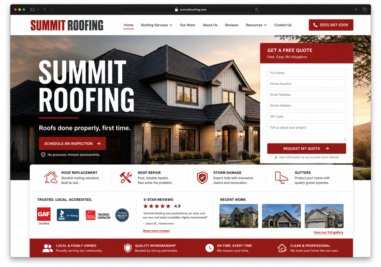 Roofer website example