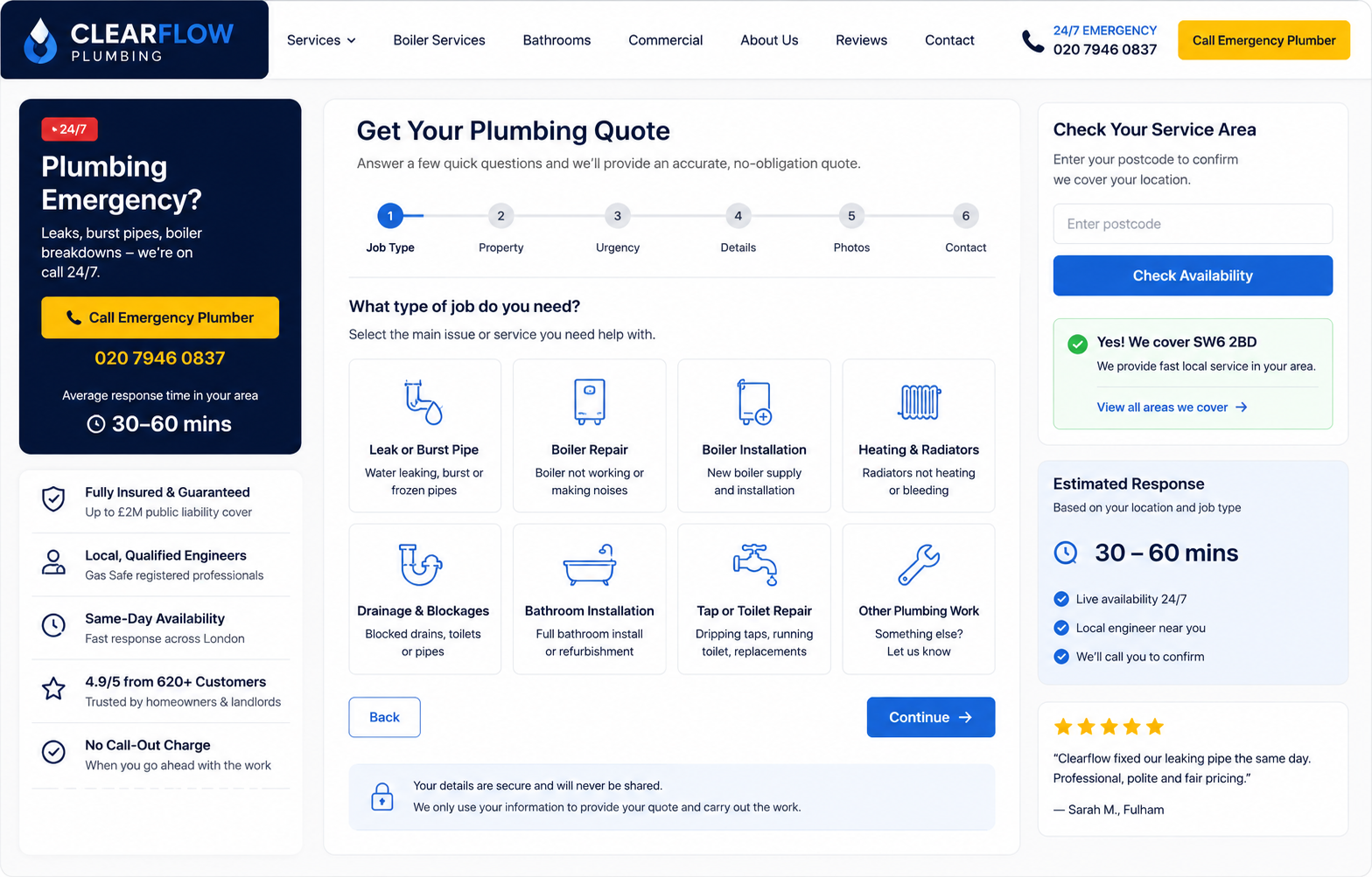 Trades business website example
