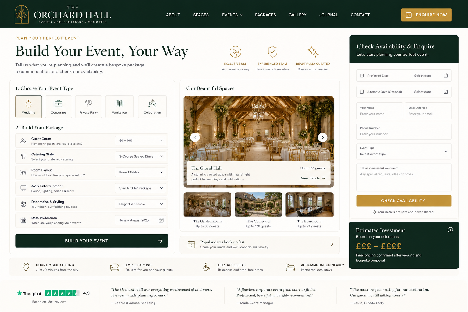 Event venue website example