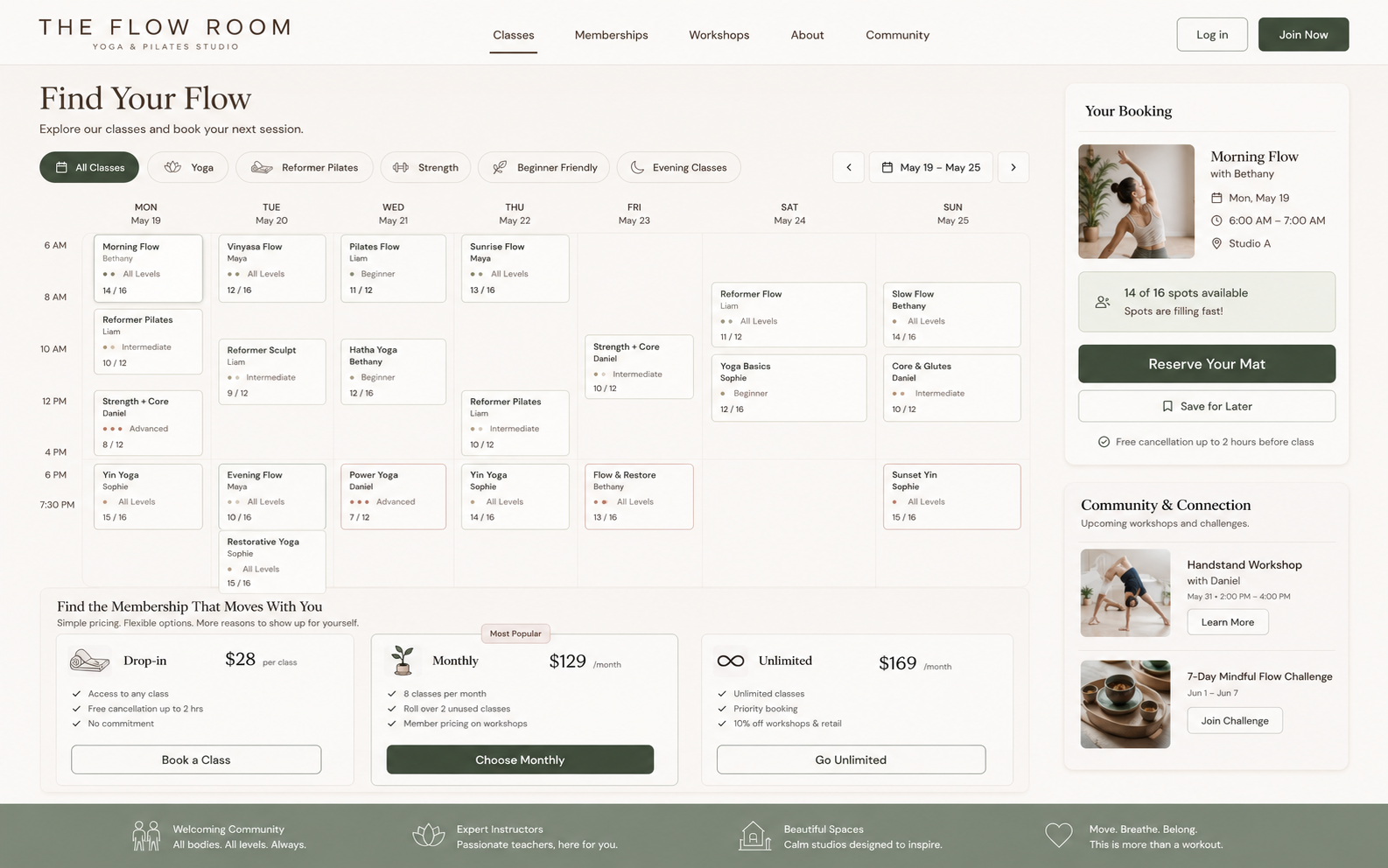 Yoga / fitness studio website example